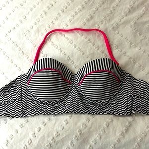 Black White Pink Bikini Top.  Size Small